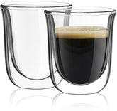 JoyJolt Javaah double-walled espresso glasses with a floating coffee effect that elevates presentation.