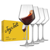 JoyJolt Layla red wine glass closeup highlighting crystal clarity and wine color