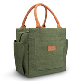 Joymee lunch bag exterior in green showing a roomy main compartment for daily meals