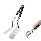 Jrsoul He kitchen tongs closeup with polished edge for easy flipping and precise grip.