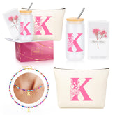 JSENGIFT 16oz initial glass cup with bamboo lid for everyday use.