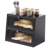 JUATPNIY two-layer bread box front view with frosted window for fresh bread