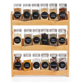 Jucoan 3-tier bamboo spice rack on countertop keeps jars organized and accessible.