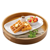 Jucoan bamboo round tray with handles for easy serving of drinks