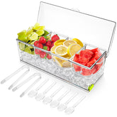 Jucoan large ice chilled condiment server with lid for organized catering and easy viewing.