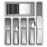 JUNLIN 49-piece silverware set in organizer, a compact dining solution for family meals.