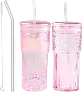 JunVpic glass coffee cups with embossed texture for a stylish grip and grip-friendly design.