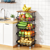 Jusdyrack 5-tier stackable basket setup for versatile kitchen storage.