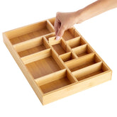 Juvale bamboo drawer organizer tray with eight slots for kitchen utensils