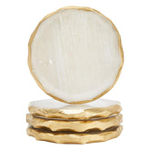 Juvale natural selenite crystal coasters with gold edge for elegant table protection.