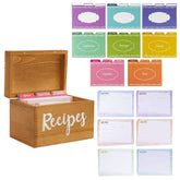 Juvale wooden recipe box with flip-top lid showing easy access to favorites.