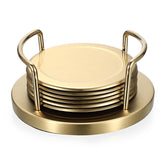 JUXYES brushed-gold stainless steel coaster with holder protects surfaces and enhances decor