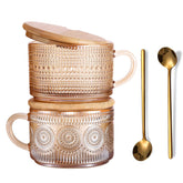 JVJRFQ vintage amber glass mug with sunflower pattern for cozy morning coffee