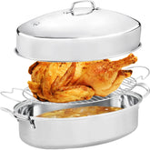 JY COOKMENT 22-inch oval roasting pan with rack for even heat and juicier roasts