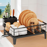 JYPS dish drying rack with rotatable drainer keeps counters dry and organized.