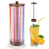 JYPS straw dispenser with bamboo lid for neat straw storage.
