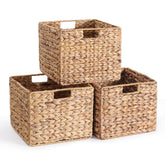 JYXIN water hyacinth basket set on shelf, 12x12x10, easy to organize.