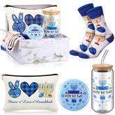 Kacctyen Hanukkah glass cup with lid and straw for on-the-go hydration