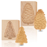 Kaiolbly pine cone cookie mold showing detailed 3D imprint for festive cookies