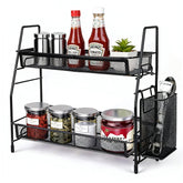 Kaixin Rabbit dual-layer kitchen rack keeps spices organized on the counter