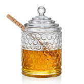 kanpura Clear Crystal Honey Pot with Dipper demonstrating precise honey dispensing