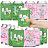 KARAQY mahjong party can coolers in pink and green designs for stylish drinks