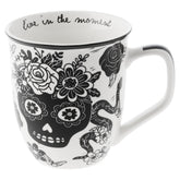 Karma Gifts sugar skull mug in black and white boho style for daily coffee