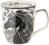 Karma Gifts boho mug horse front view highlights a stylish black and white design for daily coffee.