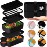 KARRICO Double Premium Bento Box: closed lids secure sauces and meals during travel.