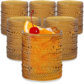 Kate Aspen Beaded Amber Drinking Glasses with embossed base detail for elegant entertaining.
