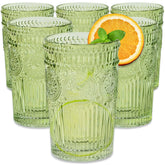 Kate Aspen Vintage Ribbed Green Glasses, 13 oz, ideal for water or cocktails.