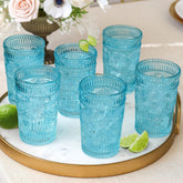 Kate Aspen Vintage Textured Aqua Glasses with ribbed surface for cocktails