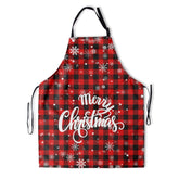 Kawani Merry Christmas apron front view in red and black plaid for cooking