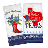 Kay Dee Home Sweet Texas bluebonnets tea towel with bold print, ideal for drying dishes.