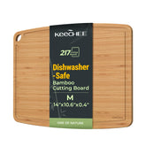 Keechee bamboo cutting board, dishwasher-safe, easy cleanup on busy weeknights.