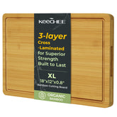 Keechee bamboo cutting board XL with knife friendly surface for clean slices.