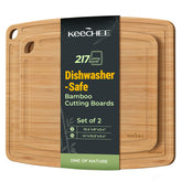 Keechee bamboo cutting boards two-pack front view for space-saving prep.