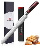 KEEMAKE 10-inch bread knife with full-tang for durable, clean slices.