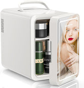 KEENSTAR skincare mini fridge with LED mirror door for precise makeup checks.