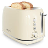 Keenstone 2-slice toaster beige front view with bagel setting for toasted perfection.