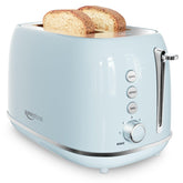 Keenstone Retro toaster blue front view with safe cool-touch housing.