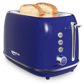 Keenstone Retro 2-Slice Toaster exterior blue showcases stylish, space-saving breakfast prep.