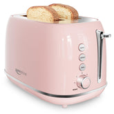 Keenstone 2-Slice Pink Toaster front view with extra-wide slots for bagels and toast