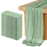Keepshowing cheesecloth table runner in sage green on rectangle table for elegant dining