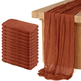 KEEPSHOWING cheesecloth table runner in terracotta adds rustic charm to weddings and parties