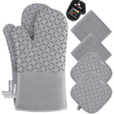 KEGOUU oven mitts set with non-slip silicone grip for safe handling in the kitchen