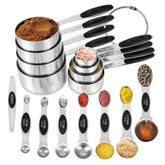 KELOFKO brushed stainless steel measuring cups stacked neatly for compact storage and quick access.