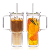 KEMORELA 28oz double-wall tumbler with handle for mess-free iced drinks.