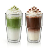 KEMORELA 16oz iced coffee cup with ribbed double-wall glass keeps drinks refreshing