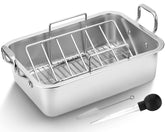 Kendane roasting pan with cooling rack top view shows sturdy stainless steel for even browning.